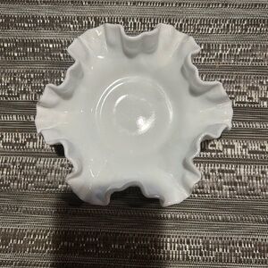 Fenton Hobnail Ruffled Milk Glass Petite Candy Dish 6”. Classic Vintage piece.